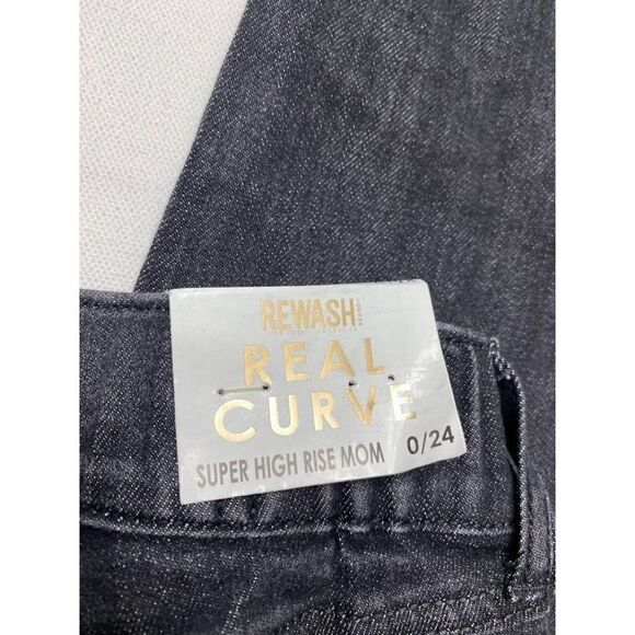 Rewash Brand Mom Curve Jeans Women's 24 Faded Black Destructed Frayed High Rise - Picture 9 of 12